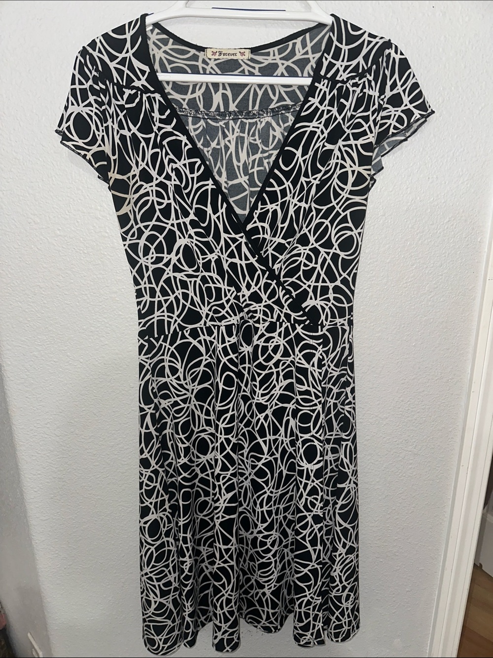 Forever 21 Black & White Abstract Wrap Midi Dress